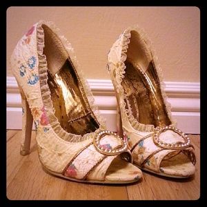 Ellie peep toe, floral, 4.5" heel - size 5