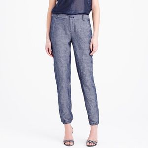 J Crew Blue Cuffed Lightweight Chambray Pant