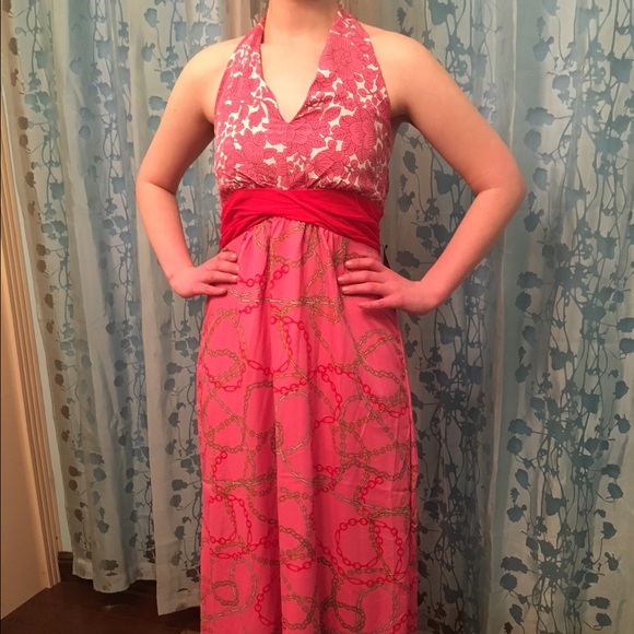 New York and Co. Pink halter maxi dress