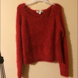 New!! Deep red fuzzy sweater