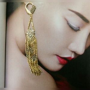 Gold Rhinestone Tassel Earrings