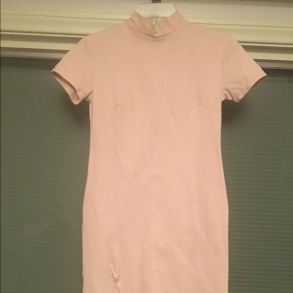 Pale pink asymmetrical slit body con dress
