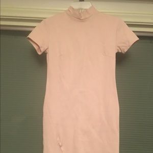 Pale pink asymmetrical slit body con dress