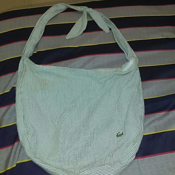 Lacoste green and white striped bag