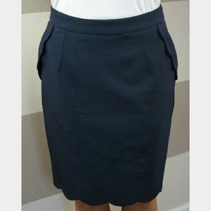 Navy Scalloped Hem Pencil Skirt with Pockets