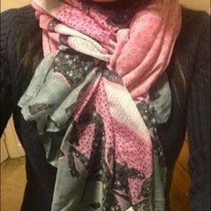 Horse print scarf pink & gray EUC