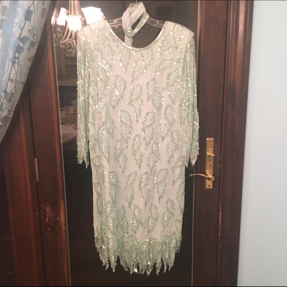 Vintage turquoise beaded dress Lawrence Kazar