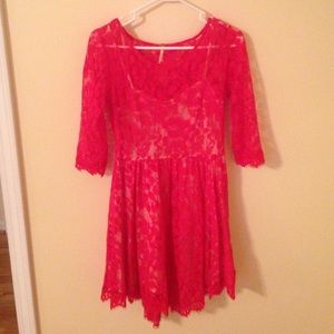 Free People Dark Coral Lace Dress
