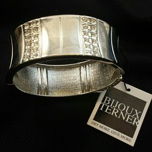 Silver tone rhinestone cuff bracelet