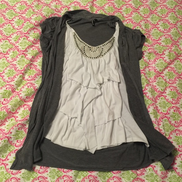 White and gray blouse