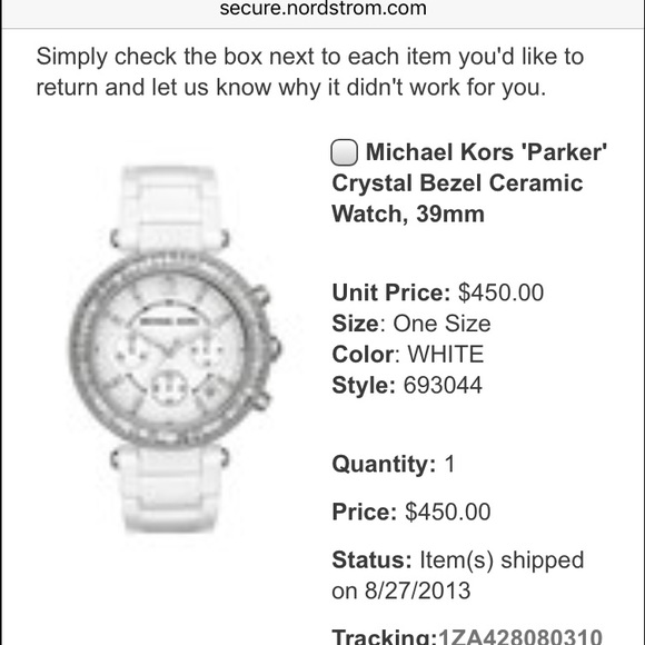 Proof of Michael Kors Watch bought at Nordstroms