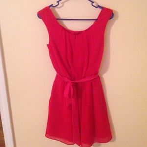Sweet Red Express Dress with Belt and Pockets
