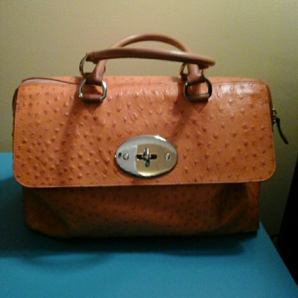 Orange Ostrich Croc material handbag satchel purse