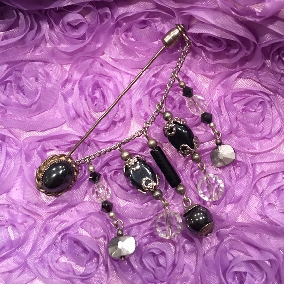 Sterling silver dangling beads/ chain stickpin - Picture 1 of 4