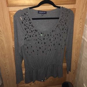 Jones New York p/s gray long sleeve rhinestone