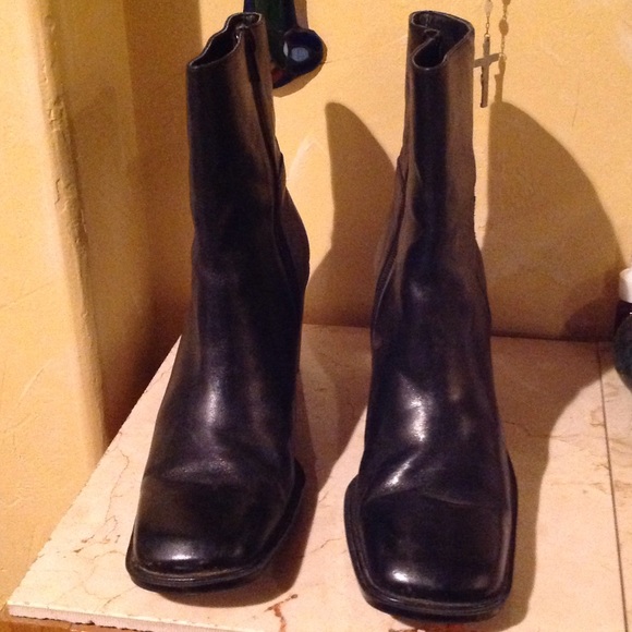 Black mid calf leather boots