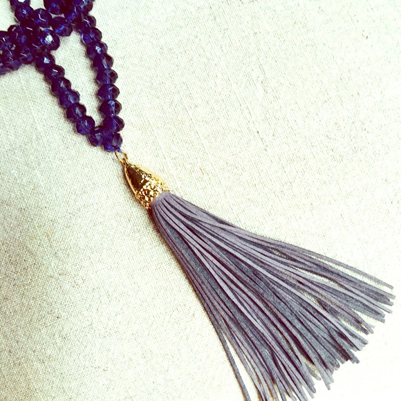 Long glass beaded tassle necklace