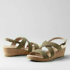 Land's End Perri cork & suede sandal wedge 11M