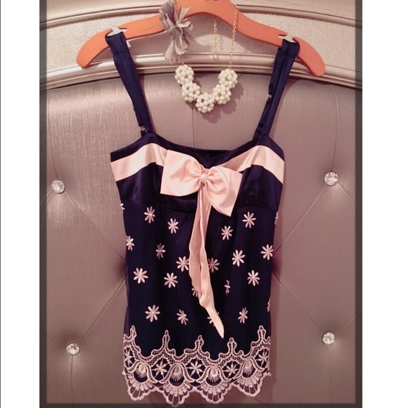 bebe Tops - Empire waist Embroidered lace Bebe Babydoll Cami