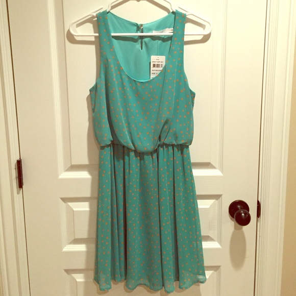 🔸NWT🔸Lush Brand Seafoam Polka Dot Dress - Picture 1 of 4