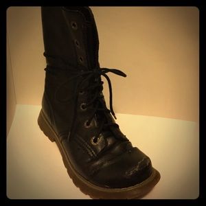 Black Leather Lace-Up Combat Boots