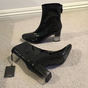 Zara black patent bootie with lucite heel