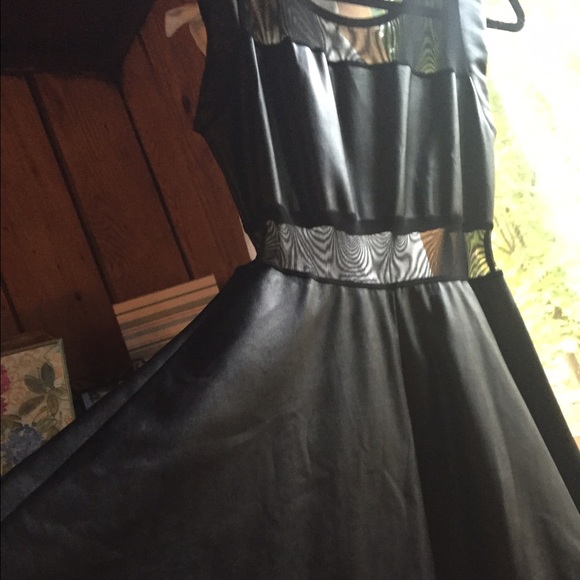 BLACK LITE 'leather' dress see thru at neck/waist