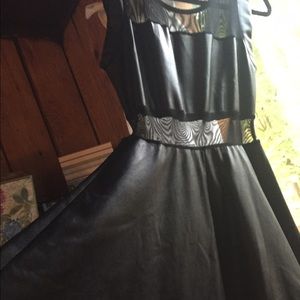 BLACK LITE 'leather' dress see thru at neck/waist