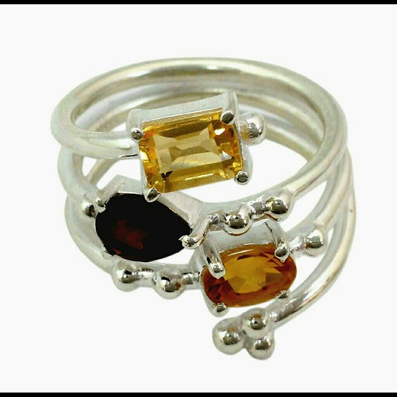 **SALE** Sterling Silver Citrine Garnet Topaz Ring - Picture 2 of 3