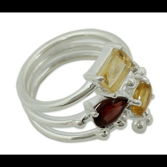 **SALE** Sterling Silver Citrine Garnet Topaz Ring - Picture 3 of 3