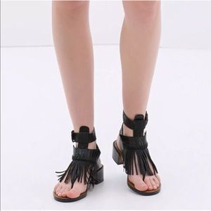 Zara black leather sandals-NWOT