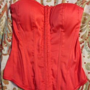 Pink clasp front corset with ties in back