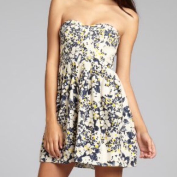 Parker Navy and Ivory Floral Bustier Dress