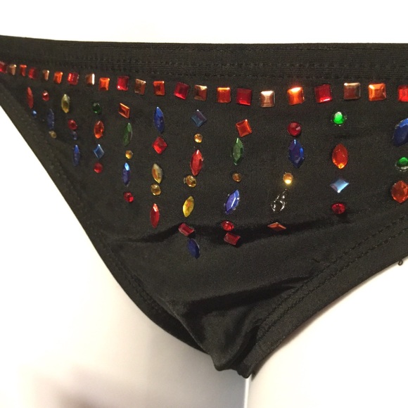 XHILARATION Black Rhinestone Tie Bikini Bottoms - Picture 2 of 4