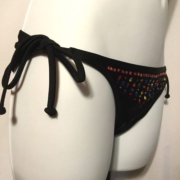 XHILARATION Black Rhinestone Tie Bikini Bottoms - Picture 3 of 4