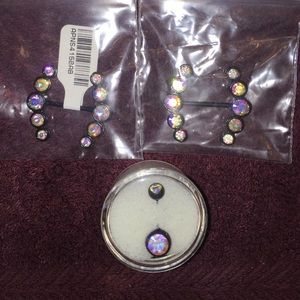 Iridescent nipple rings w/matching belly ring 🌈