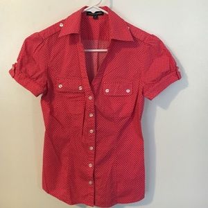 Pink with white polka dots short sleeve shirt