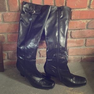 Black vegan leather knee high boots