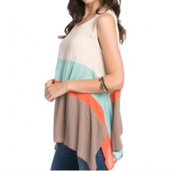 Coral sleeveless color block trapeze tank top - Picture 2 of 4