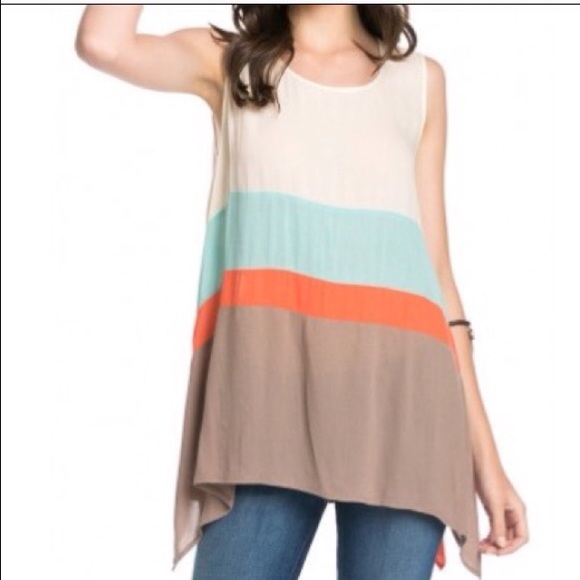 Coral sleeveless color block trapeze tank top - Picture 4 of 4