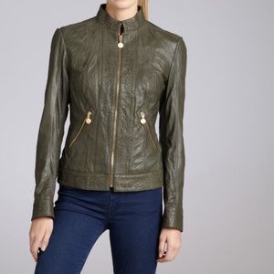 Betsey Jonhson green leather floral cut out jacket