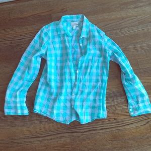 Jcrew Perfect Shirt in Mint Plaid