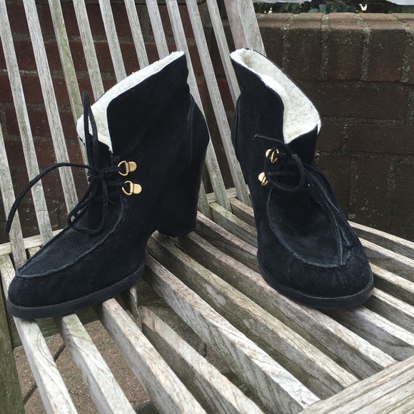 Michael Kors black suede wedge ankle boots