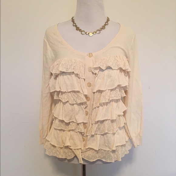 Anthropologie Sweaters - Sparrow for Anthropologie Cream Ruffle Cardigan