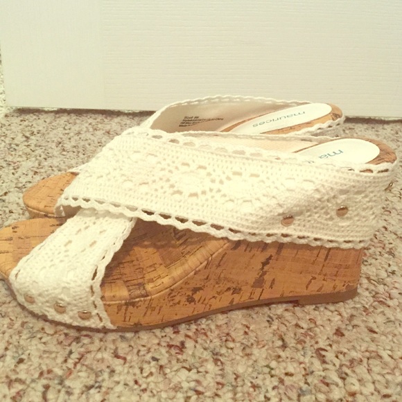 White lace wedges, never worn!