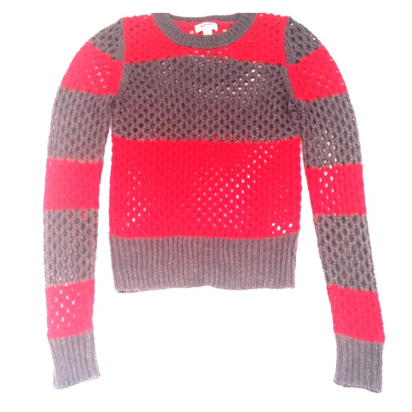 Gray and Red knit sweater.