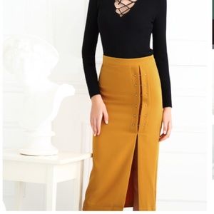 Mustard Pencil Skirt with High Slit