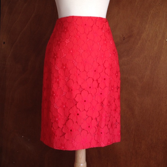 Gorgeous Coral Lace Pencil Skirt