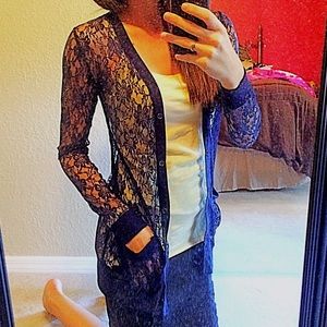 Navy lace button down cardigan