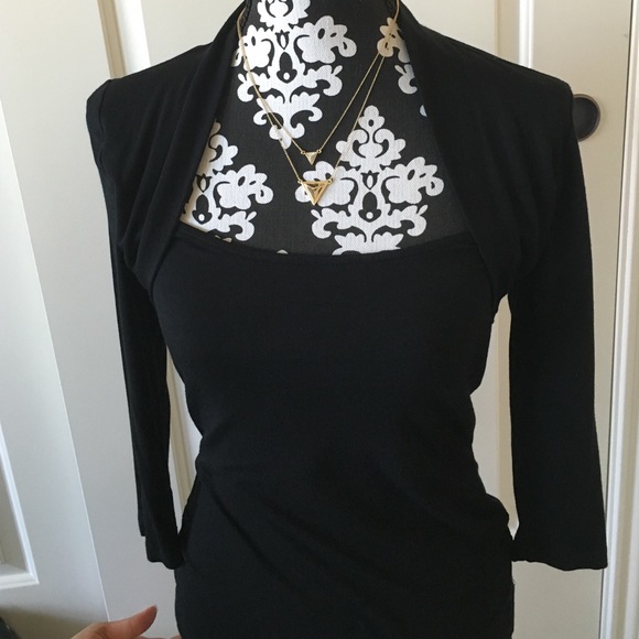Black Three Quarter Sleeve Faux Shrug Top